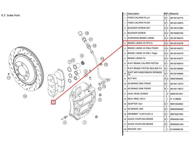 Juego de pastillas de freno delanteras 991 GT3 R (4 piezas) originales para Porsche 911 | Albert Motorsport
