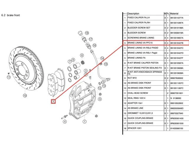 Juego de pastillas de freno delanteras 991 GT3 R (4 piezas) originales para Porsche 911 Porsche AG 3 - AlbertMotorsport 